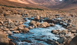 Preview wallpaper creek, stones, rocks, mountains, stream