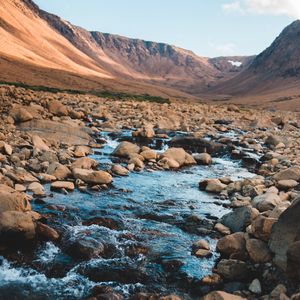 Preview wallpaper creek, stones, rocks, mountains, stream