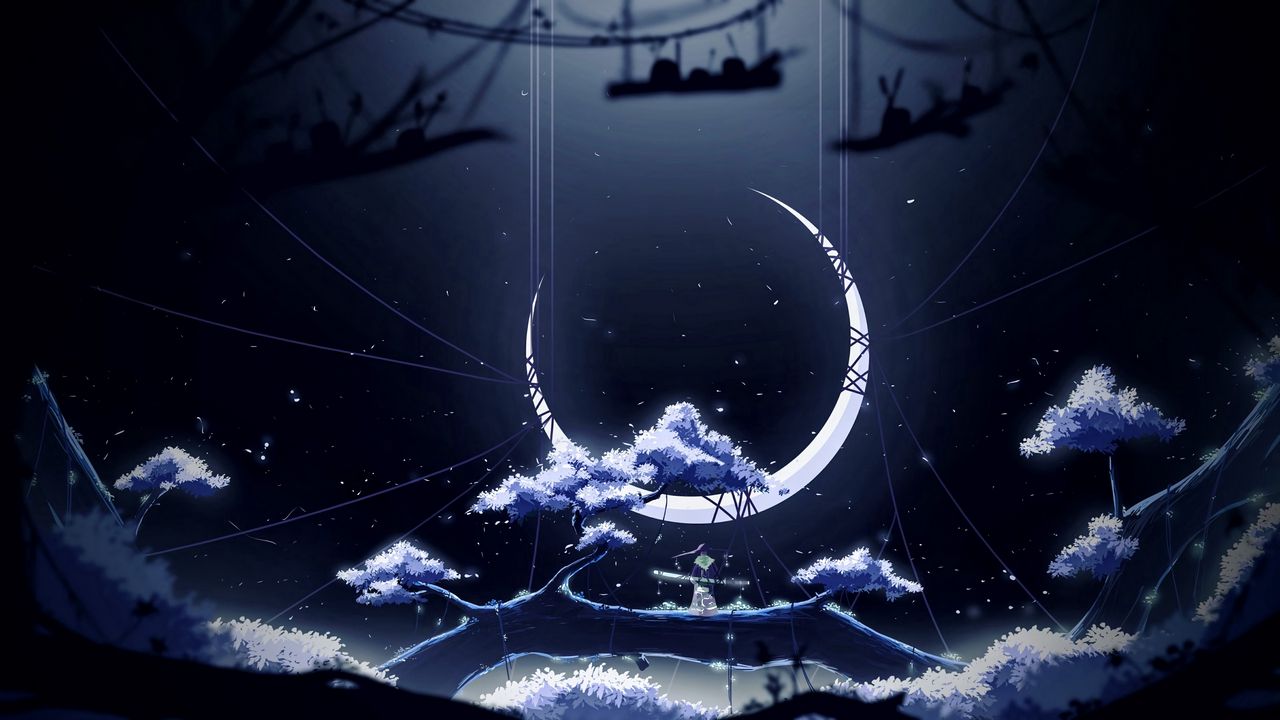 Wallpaper crescent, night, moon, trees, thread