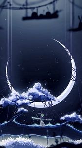 Preview wallpaper crescent, night, moon, trees, thread