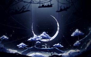 Preview wallpaper crescent, night, moon, trees, thread