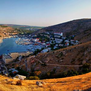 Preview wallpaper crimea, balaklava, river, boats, mountains