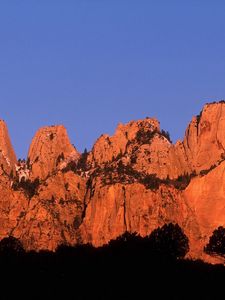 Preview wallpaper crimson rise, zion, utah, mountains, canyons, trees, outlines