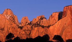 Preview wallpaper crimson rise, zion, utah, mountains, canyons, trees, outlines