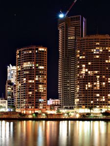 Preview wallpaper croatia, skyscrapers, buildings, night, light, river