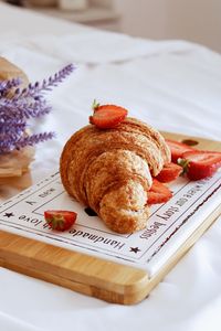 Preview wallpaper croissant, berries, strawberries, breakfast, flowers