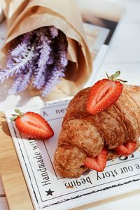 Preview wallpaper croissant, berries, strawberries, flowers, breakfast