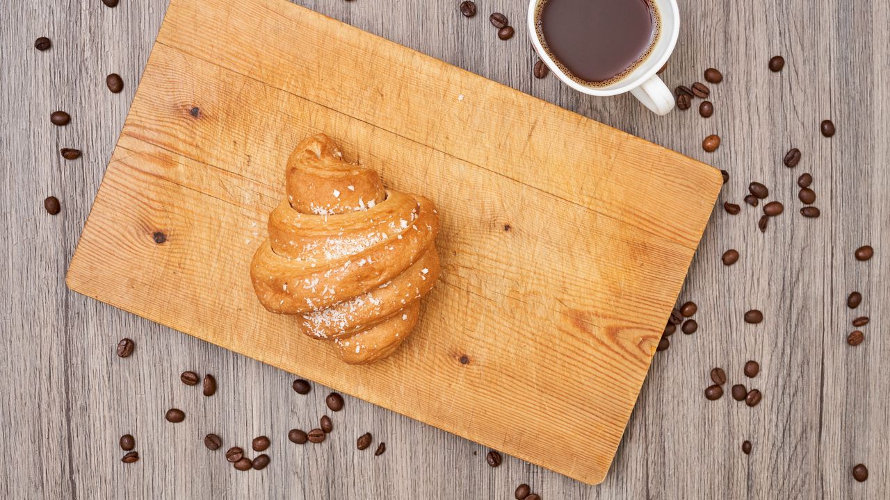 Wallpaper croissant, pastries, board, coffee, beans, breakfast, dessert