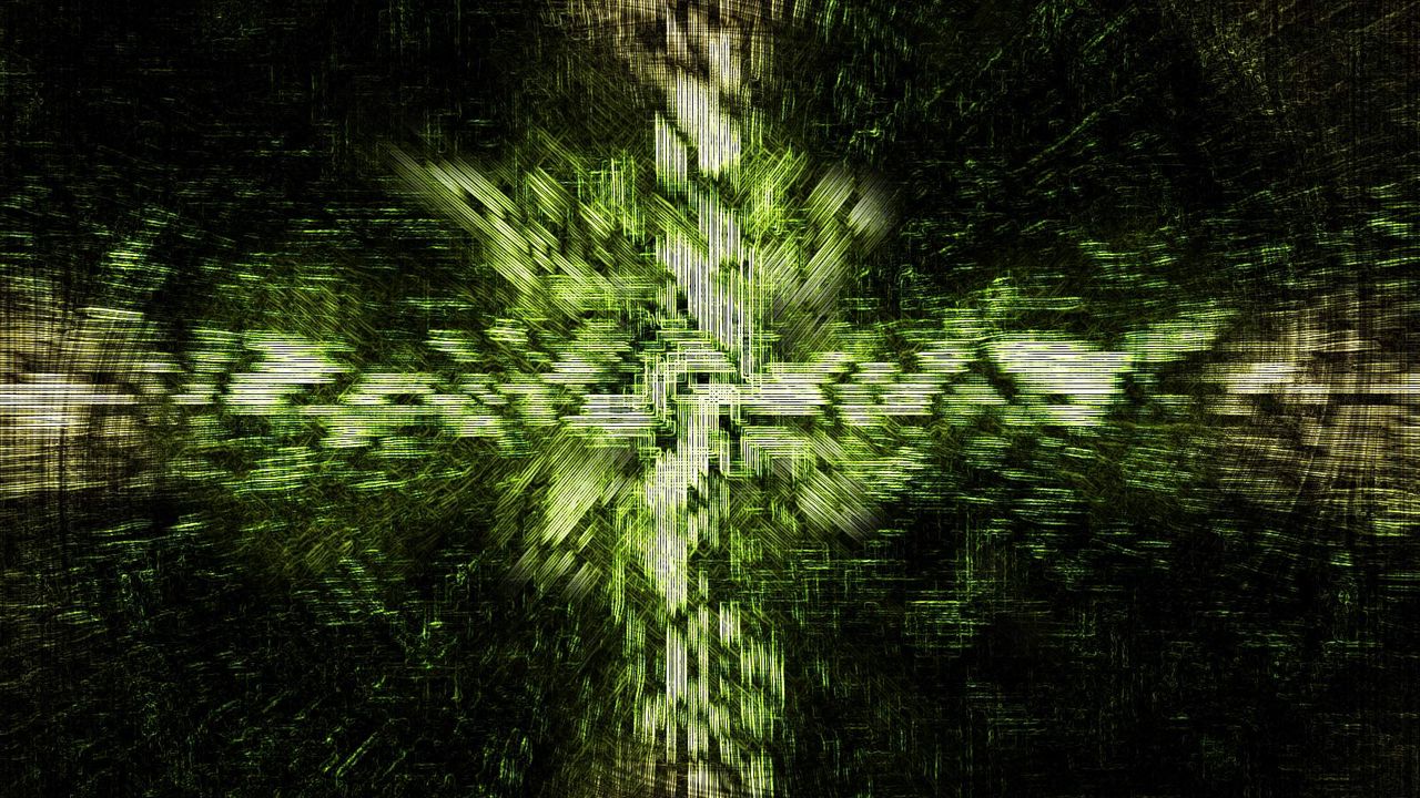 Wallpaper cross, form, light, shiny, black, green, illusion