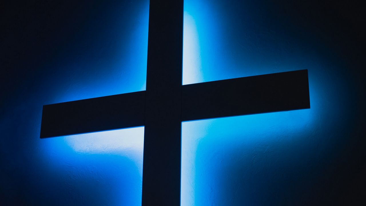 Wallpaper cross, neon, glow, religion, god