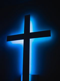 Download wallpaper 240x320 cross, neon, glow, religion, god old mobile,  cell phone, smartphone hd background