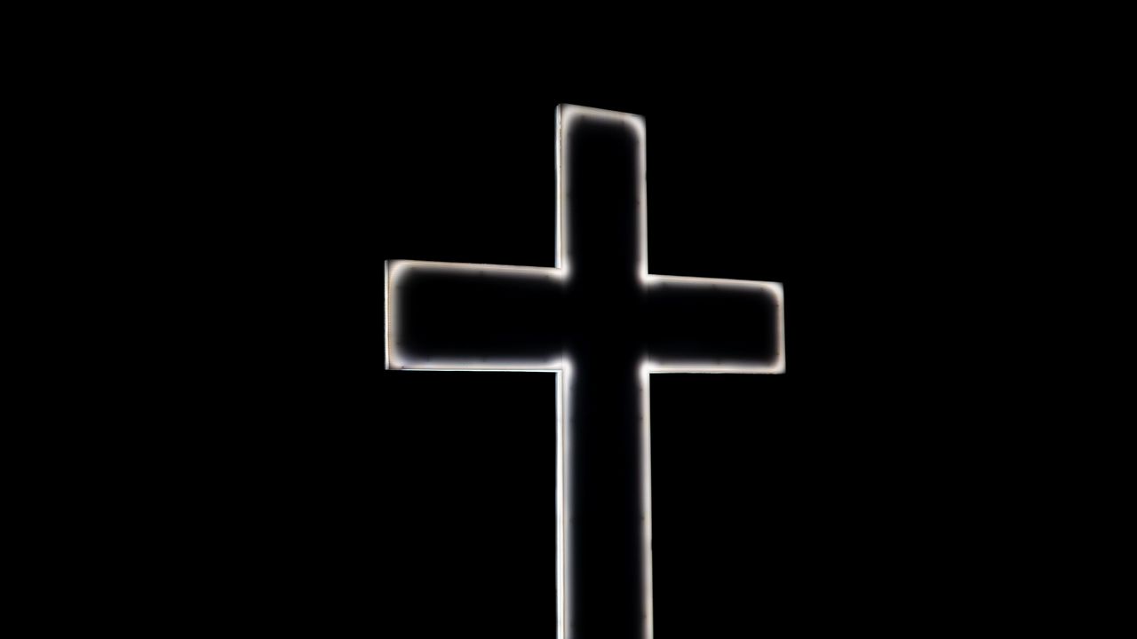 Wallpaper cross, religion, god, neon, black and white, black