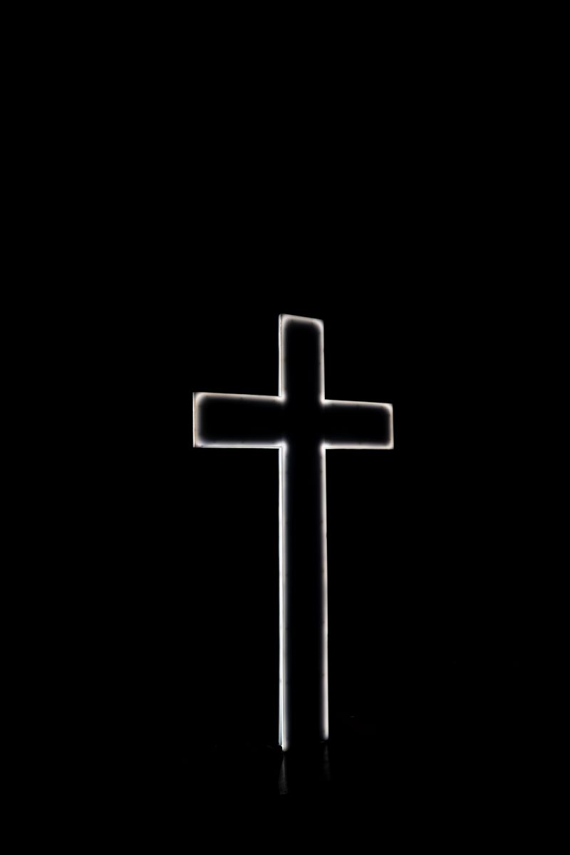 Download wallpaper 800x1200 cross, religion, god, neon, black and white,  black iphone 4s/4 for parallax hd background