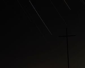 Preview wallpaper cross, sky, night, stars, long exposure, dark