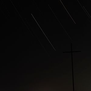 Preview wallpaper cross, sky, night, stars, long exposure, dark