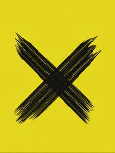 Preview wallpaper cross, symbol, brushstrokes, intersection, black, yellow, minimalism