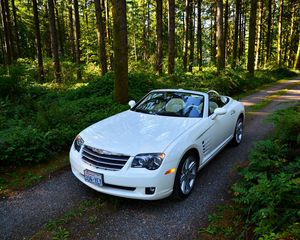 Preview wallpaper crossfire srt6, chrysler, convertible, forest, white, road, trees