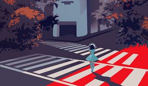 Preview wallpaper crosswalk, silhouette, art, building, night