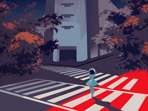 Preview wallpaper crosswalk, silhouette, art, building, night