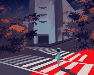 Preview wallpaper crosswalk, silhouette, art, building, night