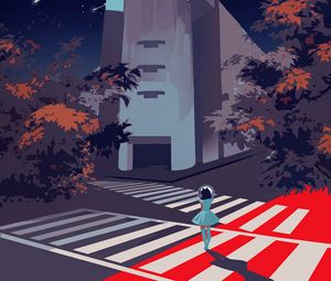 Preview wallpaper crosswalk, silhouette, art, building, night