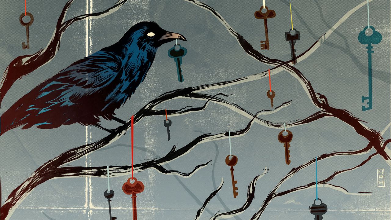 Wallpaper crows, art, keys, branch