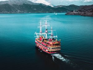 Preview wallpaper cruise, ship, rest, mountains, landscape