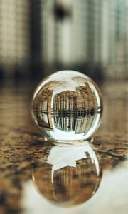 Preview wallpaper crystal ball, ball, buildings, water, reflection