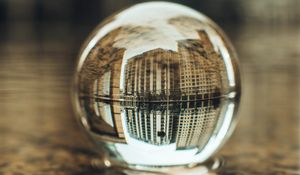 Preview wallpaper crystal ball, ball, buildings, water, reflection