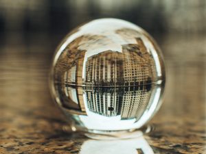 Preview wallpaper crystal ball, ball, buildings, water, reflection