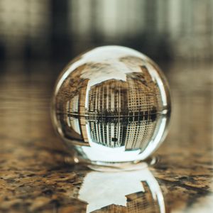 Preview wallpaper crystal ball, ball, buildings, water, reflection