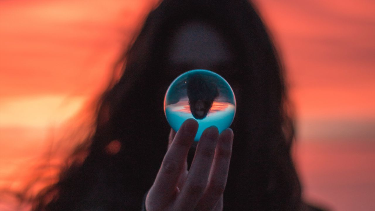 Wallpaper crystal ball, ball, hand, girl, reflection