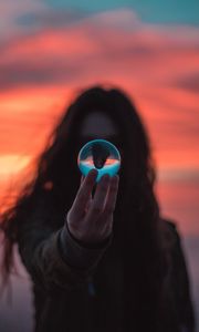 Preview wallpaper crystal ball, ball, hand, girl, reflection