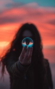 Preview wallpaper crystal ball, ball, hand, girl, reflection