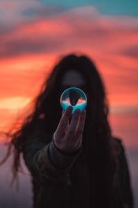 Preview wallpaper crystal ball, ball, hand, girl, reflection