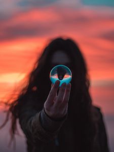 Preview wallpaper crystal ball, ball, hand, girl, reflection