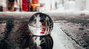 Preview wallpaper crystal ball, ball, puddle, snow, reflection