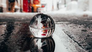 Preview wallpaper crystal ball, ball, puddle, snow, reflection