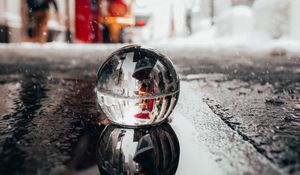 Preview wallpaper crystal ball, ball, puddle, snow, reflection