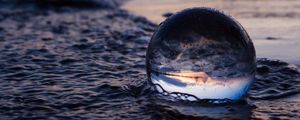 Preview wallpaper crystal ball, ball, reflection, beach, sea, sunset