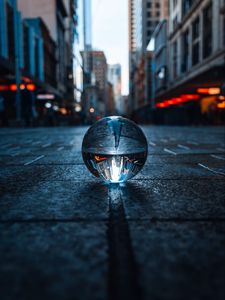 Preview wallpaper crystal ball, ball, sphere, reflection, city