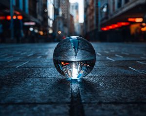 Preview wallpaper crystal ball, ball, sphere, reflection, city