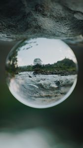 Preview wallpaper crystal ball, ball, sphere, reflection, river