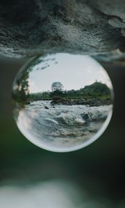 Preview wallpaper crystal ball, ball, sphere, reflection, river