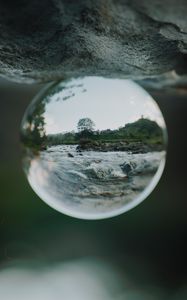 Preview wallpaper crystal ball, ball, sphere, reflection, river