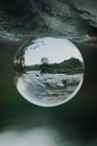 Preview wallpaper crystal ball, ball, sphere, reflection, river