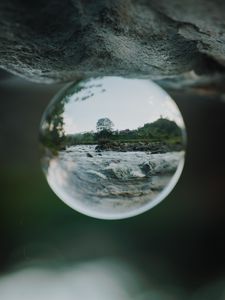 Preview wallpaper crystal ball, ball, sphere, reflection, river