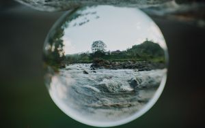 Preview wallpaper crystal ball, ball, sphere, reflection, river