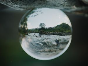 Preview wallpaper crystal ball, ball, sphere, reflection, river