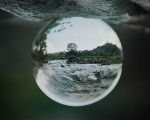 Preview wallpaper crystal ball, ball, sphere, reflection, river